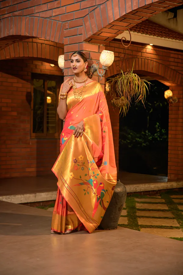 ORANGE_PURE_SILK_PAITHANI_SAREE